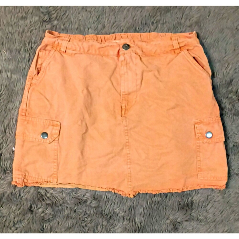 Aéropostale Women's Orange Solid Cargo Mini Twill Cotton Button Skirt Size L